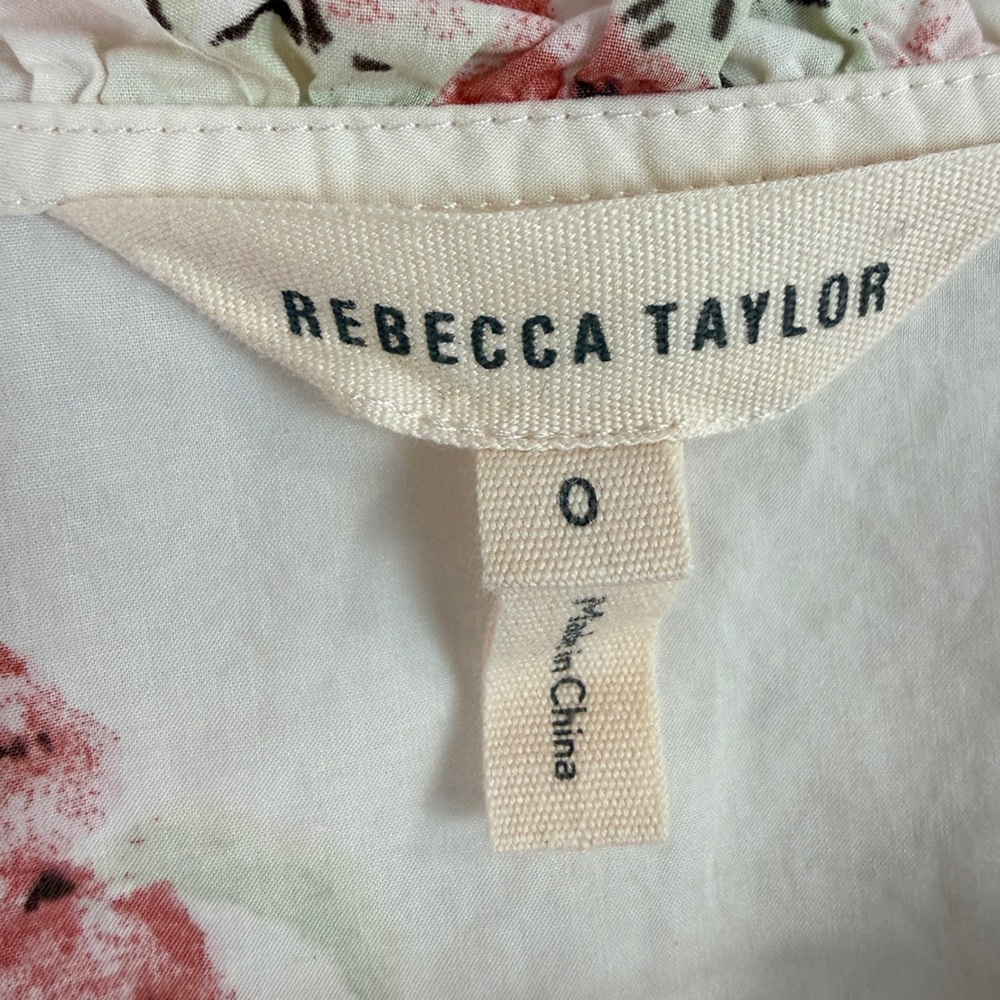 Rebecca Taylor Maia Floral Blouse Women Size 0 Pink Ruffle Cotton Top 118935B631 - Picture 5 of 13